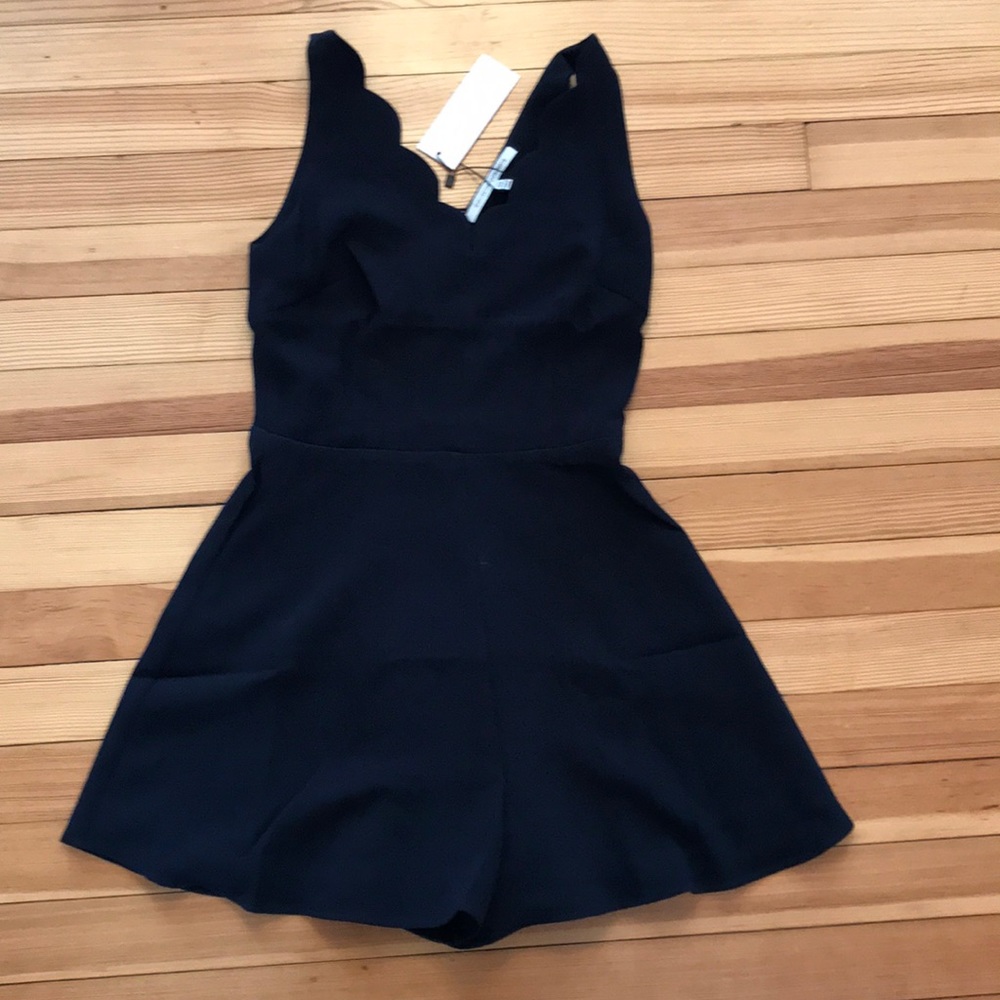 High Tea Scalloped Romper-Navy